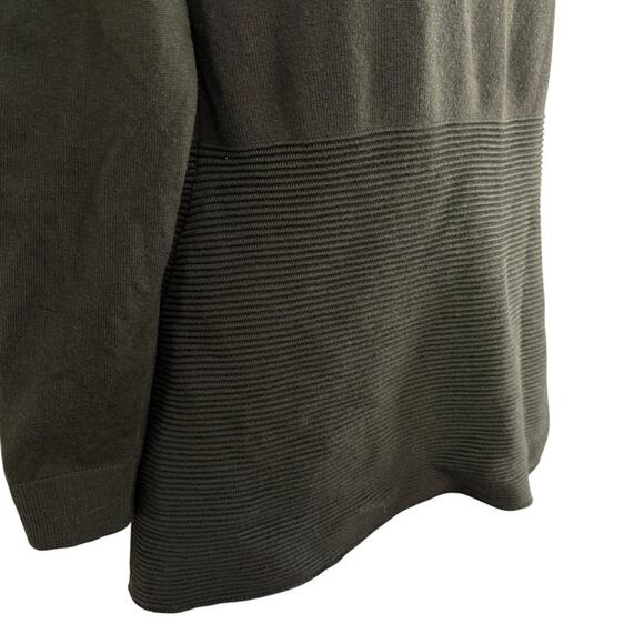 Neiman Marcus Olive Green Ribbed Zipper Shoulder Tight Knit Sweater Pullover S - Picture 2 of 16